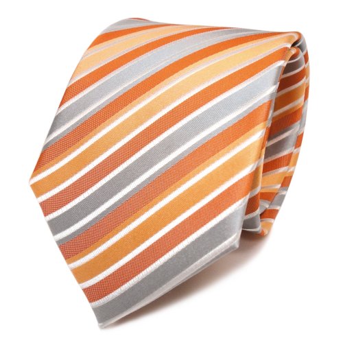 TigerTie Designer Seidenkrawatte in orange lachs silber weiss gestreift TigerTie Designer Seidenkrawatte in orange lachs silber weiss gestreift von TigerTie