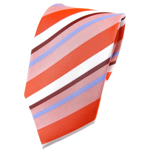 TigerTie Designer Seidenkrawatte in orange perlorange blau weiß gestreift von TigerTie