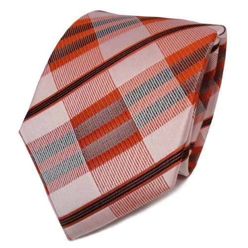 TigerTie Designer Seidenkrawatte in orange rotorange schwarz kariert von TigerTie