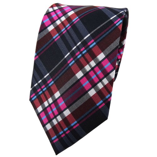 TigerTie Designer Seidenkrawatte in pink braun anthrazit schwarz silber kariert von TigerTie