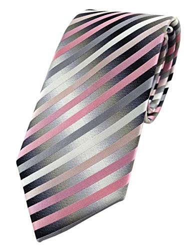 TigerTie Designer Seidenkrawatte in rosa anthrazit silber gestreift von TigerTie