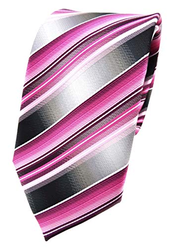 TigerTie Designer Seidenkrawatte in rosa pink magenta grau silber gestreift von TigerTie