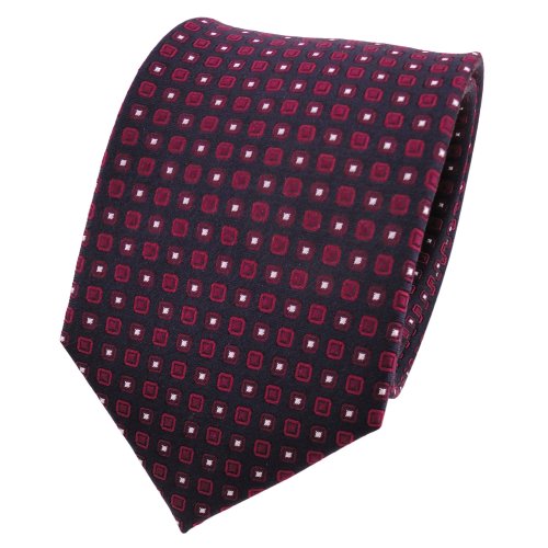 TigerTie Designer Seidenkrawatte in rot bordeaux schwarzblau silber gepunktet von TigerTie