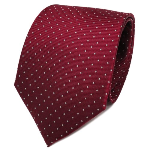 TigerTie Designer Seidenkrawatte in rot bordeaux silber gepunktet von TigerTie