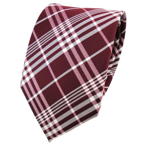 TigerTie Designer Seidenkrawatte in rot bordeaux weinrot silber grau kariert von TigerTie