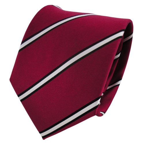 TigerTie Designer Seidenkrawatte in rot dunkelrot silber schwarz gestreift von TigerTie