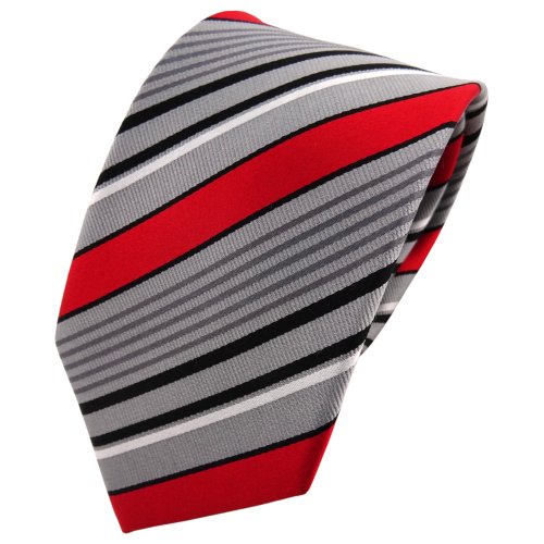 TigerTie Designer Seidenkrawatte in rot grau silber schwarz gestreift von TigerTie