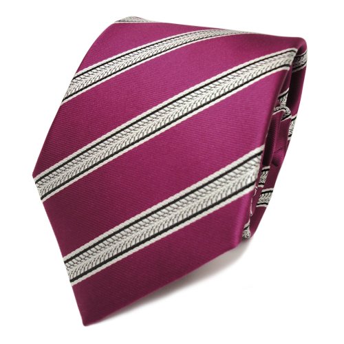 TigerTie Designer Seidenkrawatte in rot himbeerrot schwarz grau gestreift von TigerTie