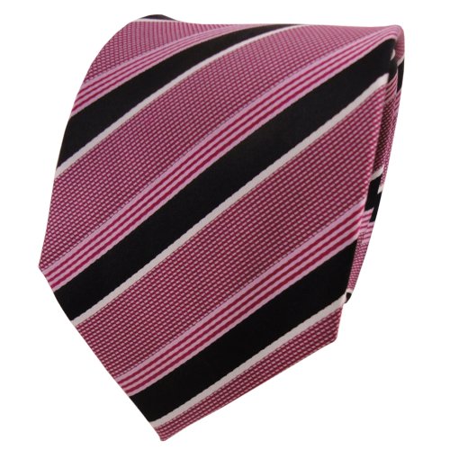 TigerTie Designer Seidenkrawatte in rot rotviolett schwarz weiß gestreift von TigerTie