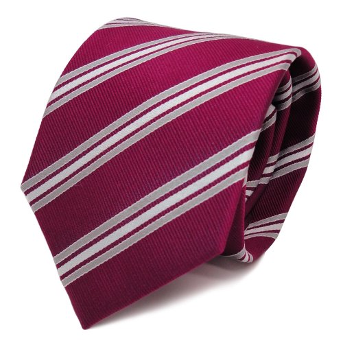 TigerTie Designer Seidenkrawatte in rot rubinrot silber weiss gestreift von TigerTie