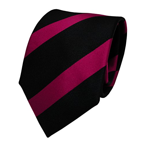 TigerTie Designer Seidenkrawatte in rot schwarz magentarot gestreift von TigerTie