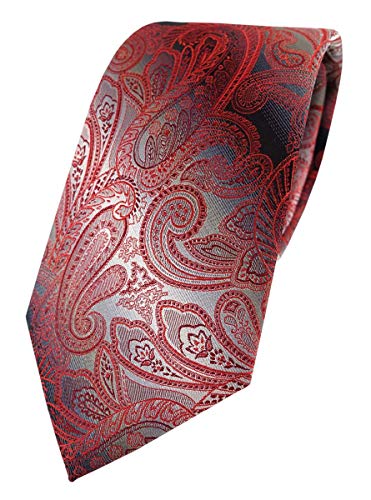 TigerTie Designer Seidenkrawatte in rot verkehrsrot anthrazit grau silber Paisley gemustert TigerTie Designer Seidenkrawatte in rot verkehrsrot anthrazit grau silber Paisley gemustert von TigerTie