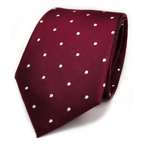 TigerTie Designer Seidenkrawatte in rot weinrot bordeauxrot weiß gepunktet von TigerTie