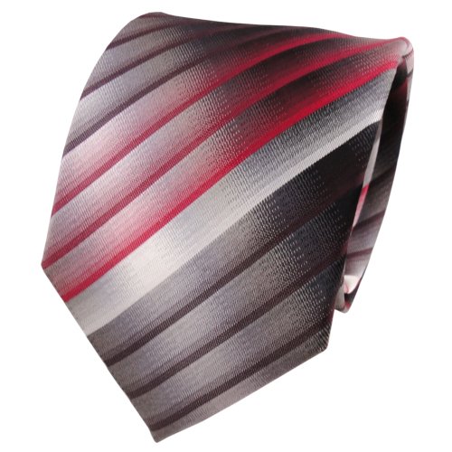 TigerTie Designer Seidenkrawatte in rot weinrot grau silber anthrazit gestreift von TigerTie