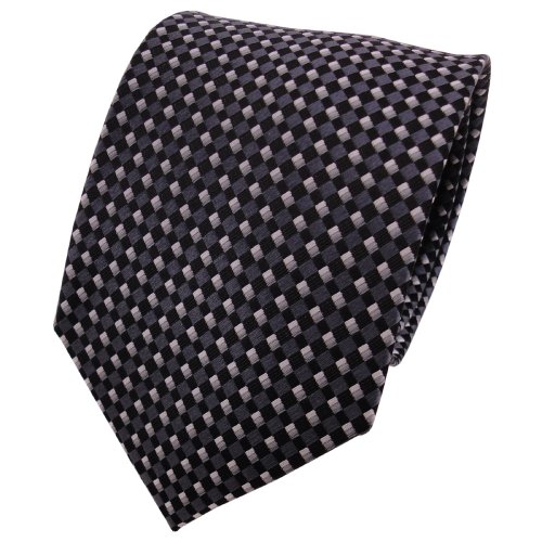 TigerTie Designer Seidenkrawatte in schwarz silber anthrazit kariert von TigerTie