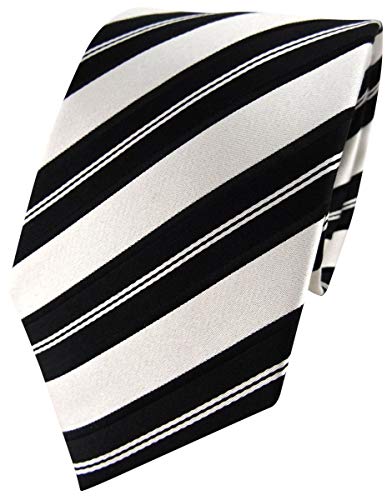 TigerTie Designer Seidenkrawatte in schwarz weiß silber gestreift von TigerTie