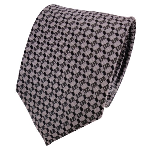 TigerTie Designer Seidenkrawatte in silber grau anthrazit kariert von TigerTie