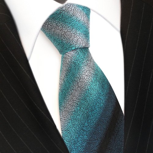 TigerTie Designer Seidenkrawatte in türkis schwarz silber gestreift von TigerTie