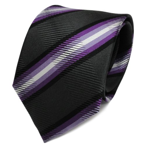 TigerTie Designer Seidenkrawatte in violett lila anthrazit schwarz gestreift von TigerTie