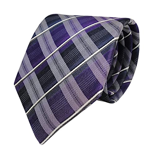 TigerTie Designer Seidenkrawatte in violett lila blau dunkelblau weiss gestreift von TigerTie