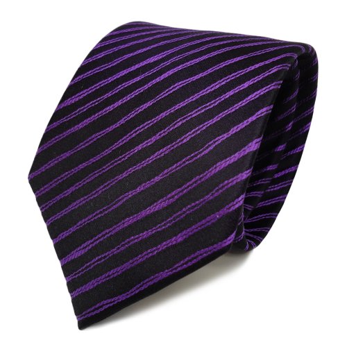 TigerTie Designer Seidenkrawatte in violett lila dunkellila schwarz gestreift von TigerTie