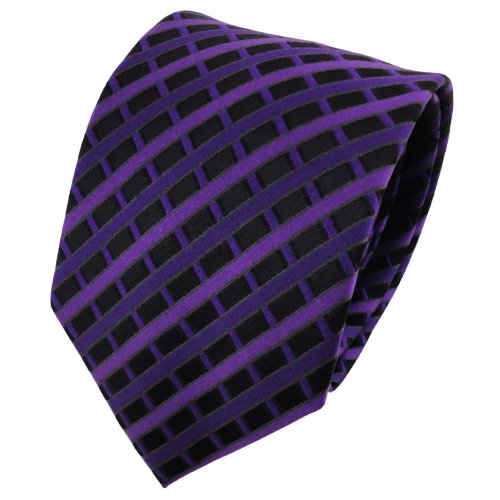 TigerTie Designer Seidenkrawatte in violett lila dunkellila schwarz kariert von TigerTie