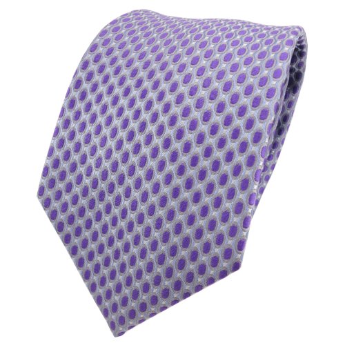 TigerTie Designer Seidenkrawatte in violett lila flieder grau blau gepunktet von TigerTie