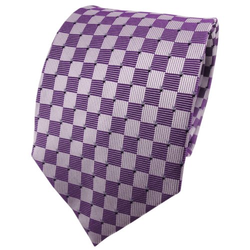 TigerTie Designer Seidenkrawatte in violett lila flieder silber blau kariert von TigerTie