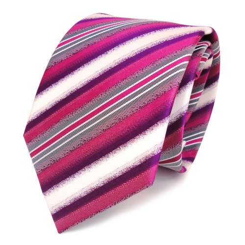 TigerTie Designer Seidenkrawatte in violett lila himbeerrot creme gestreift TigerTie Designer Seidenkrawatte in violett lila himbeerrot creme gestreift von TigerTie