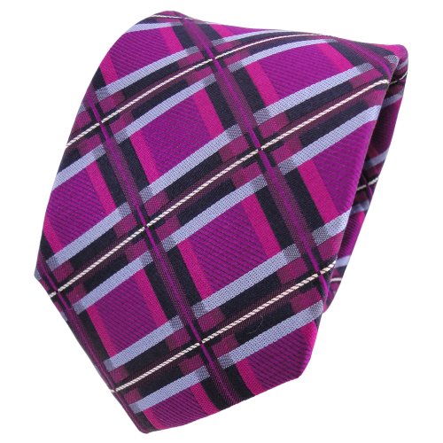 TigerTie Designer Seidenkrawatte in violett lila magenta blau royal kariert TigerTie Designer Seidenkrawatte in violett lila magenta blau royal kariert von TigerTie