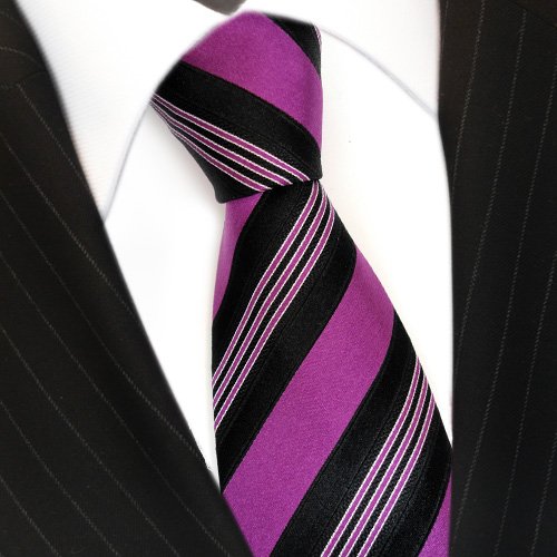 TigerTie Designer Seidenkrawatte in violett lila magenta schwarz silber gestreift von TigerTie