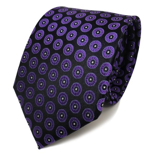 TigerTie Designer Seidenkrawatte in violett lila schwarz silber gepunktet von TigerTie