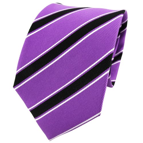 TigerTie Designer Seidenkrawatte in violett lila schwarz weiß gestreift von TigerTie