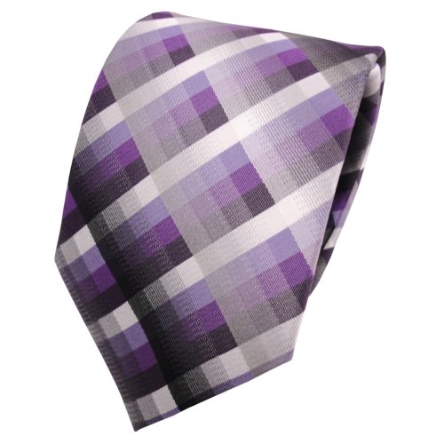 TigerTie Designer Seidenkrawatte in violett lila silber grau kariert von TigerTie