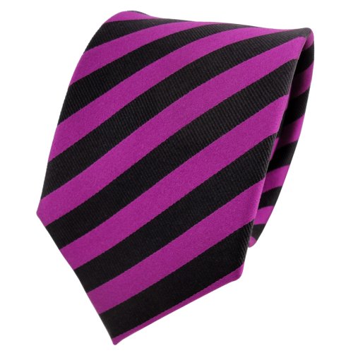 TigerTie Designer Seidenkrawatte in violett magenta fuchsia schwarz gestreift von TigerTie