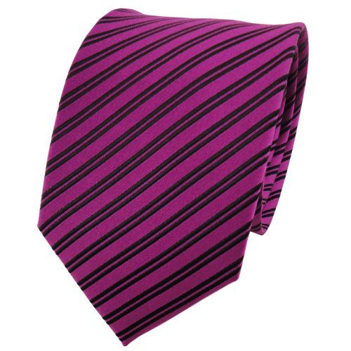 TigerTie Designer Seidenkrawatte in violett magenta schwarz gestreift von TigerTie