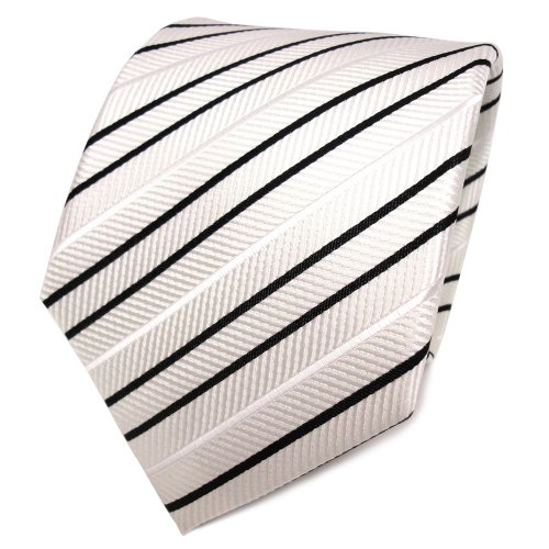 TigerTie Designer Seidenkrawatte in weiß creme schwarz gestreift von TigerTie
