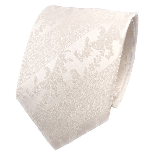 TigerTie Designer Seidenkrawatte in weiß perlweiß creme gestreift von TigerTie