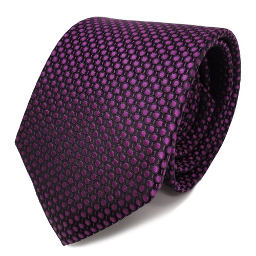 TigerTie Designer Seidenkrawatte in violett lila purpur schwarz gepunktet von TigerTie