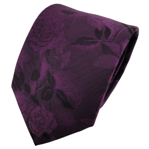 TigerTie Designer Seidenkrawatte mit Blumenmotiv in violett lila von TigerTie