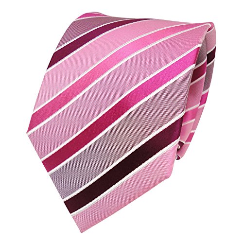 TigerTie Designer Seidenkrawatte in violett rosa magenta pink weiß gestreift von TigerTie