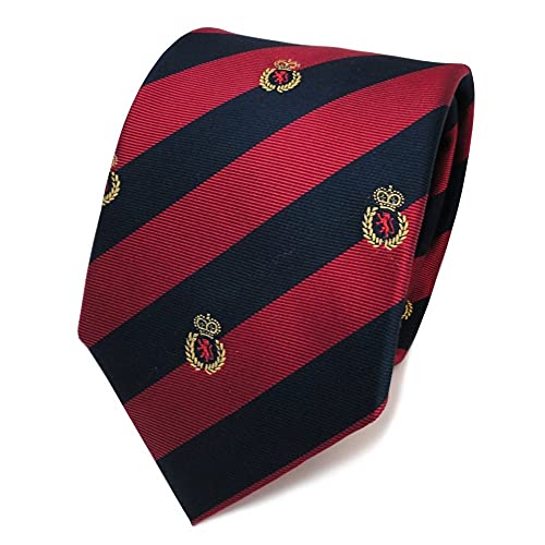 TigerTie Designer Seidenkrawatte in rot blau royal gold gestreift Wappen von TigerTie