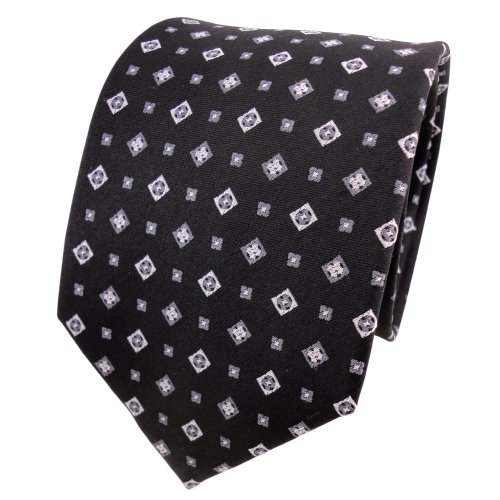 TigerTie Designer Seidenkrawatte schwarz anthrazit silber gemustert - Krawatte Seide von TigerTie
