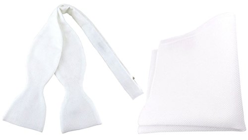 TigerTie Designer Selbstbinder Pique in weiss gemustert, Querbinder 100% Baumwolle + Einstecktuch + Aufbewahrungsbox von TigerTie