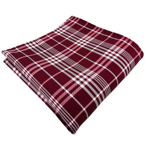 TigerTie Einstecktuch in rot bordeaux weinrot silber grau kariert - Tuch 100% Polyester von TigerTie