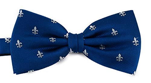 TigerTie Fliege in royal blau silber mit Lilien gemustert, vorgebundene Schleife + Aufbewahrungsbox von TigerTie