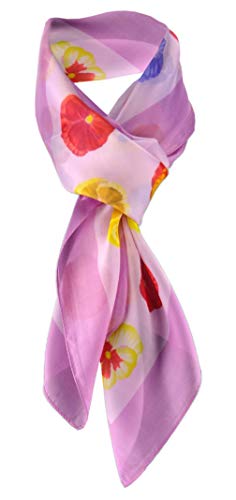 TigerTie Halstuch Chiffon Satin rosa flieder gelb rot lila Blumenmotive - Tuch 90 x 90 cm von TigerTie