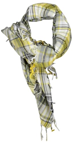 TigerTie Halstuch in gelb grau schwarz silber kariert mit Fransen - Gr. 100 x 100 cm von TigerTie