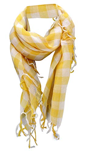 TigerTie Halstuch in gelb weiß kariert mit Fransen - Gr. 100 x 100 cm - Schal von TigerTie