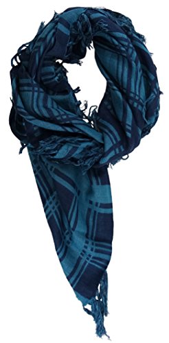 TigerTie Halstuch in marine türkis petrol kariert mit Fransen - Gr. 75 x 75 cm von TigerTie